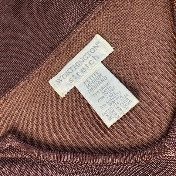 Worthington Stretch Brown Slinky Knit Top PM 90s Y2K V Neck - Picture 5 of 7